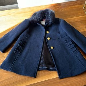 Crew Cuts Kids Navy Pea Coat with Fur Collar and Gold Buttons